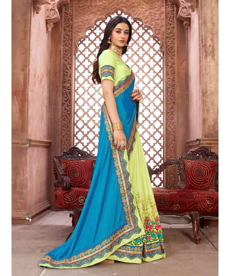Blue Embroidered Art Silk saree with blouse
