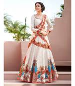 Cream floral print Satin unstitched lehenga