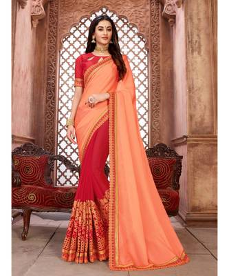 Pink Embroidered Art Silk saree with blouse 1
