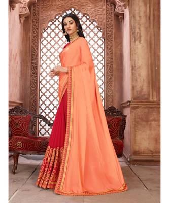 Pink Embroidered Art Silk saree with blouse 2