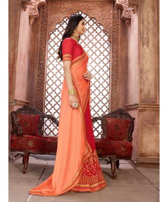 Pink Embroidered Art Silk saree with blouse 4