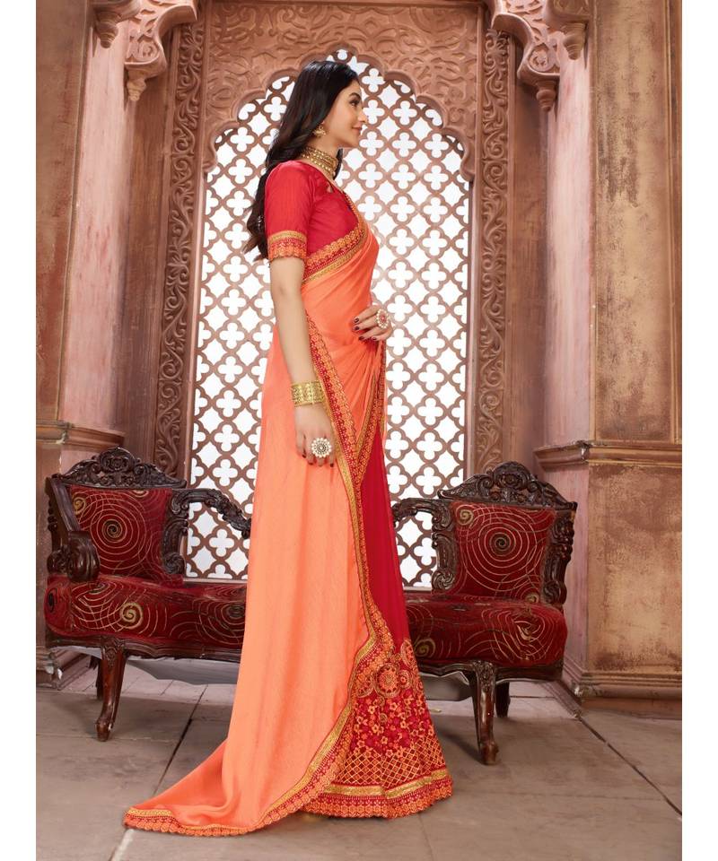 Pink Embroidered Art Silk saree with blouse