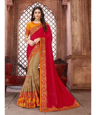 Red Embroidered Art Silk saree with blouse 1
