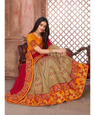 Red Embroidered Art Silk saree with blouse 5