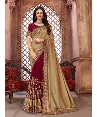 Beige Embroidered Art Silk saree with blouse 1