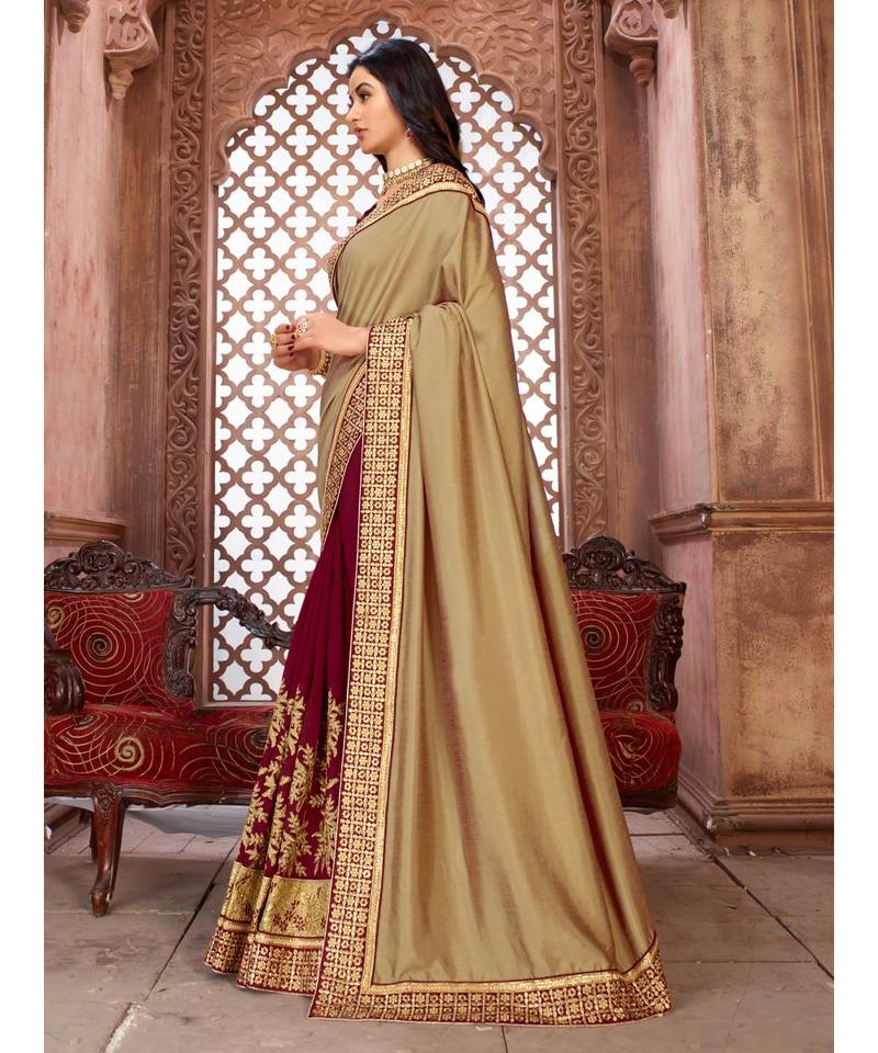 Beige Embroidered Art Silk saree with blouse