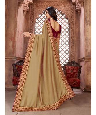 Beige Embroidered Art Silk saree with blouse 3