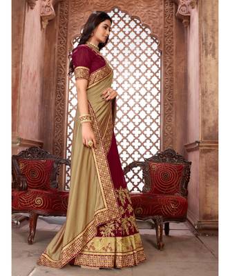 Beige Embroidered Art Silk saree with blouse 4