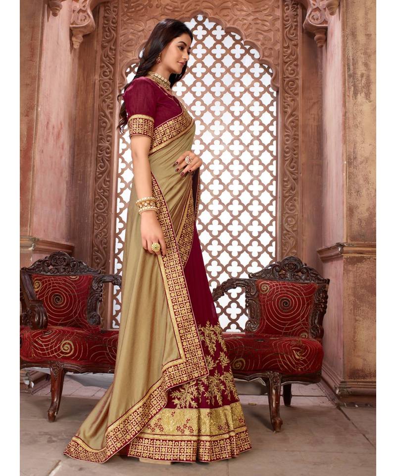 Beige Embroidered Art Silk saree with blouse