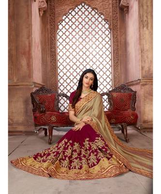 Beige Embroidered Art Silk saree with blouse 5