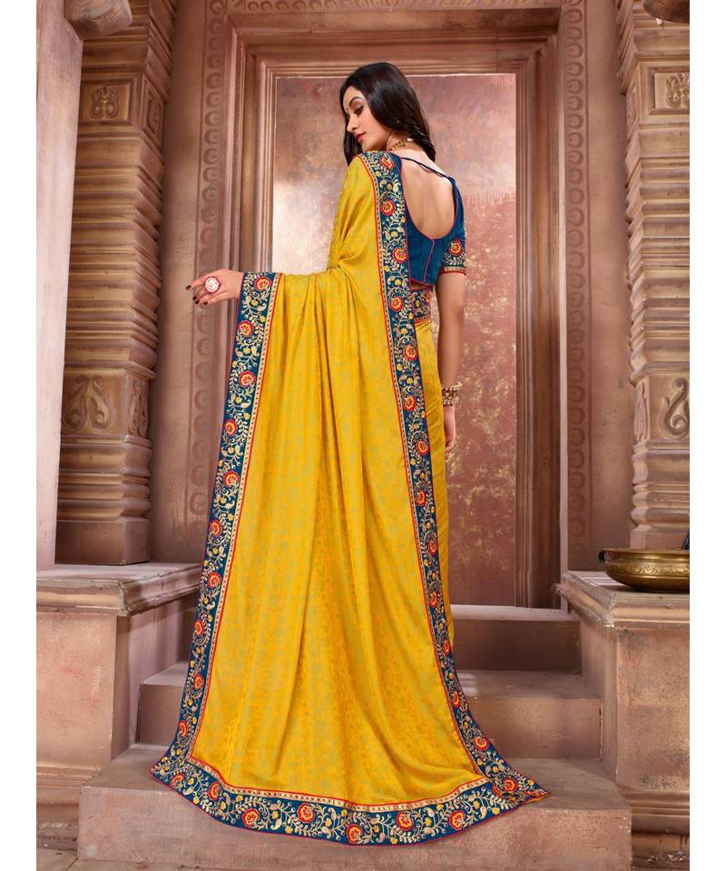 Yellow Embroidered Art Silk saree with blouse