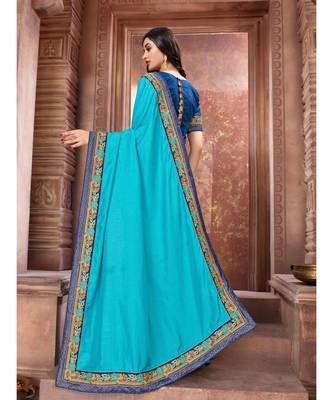 Blue Embroidered Art Silk saree with blouse 3