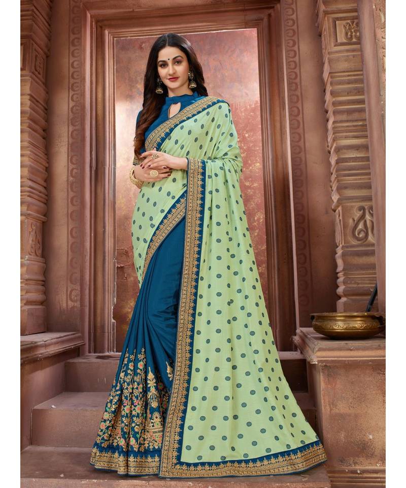 Green Embroidered Art Silk saree with blouse