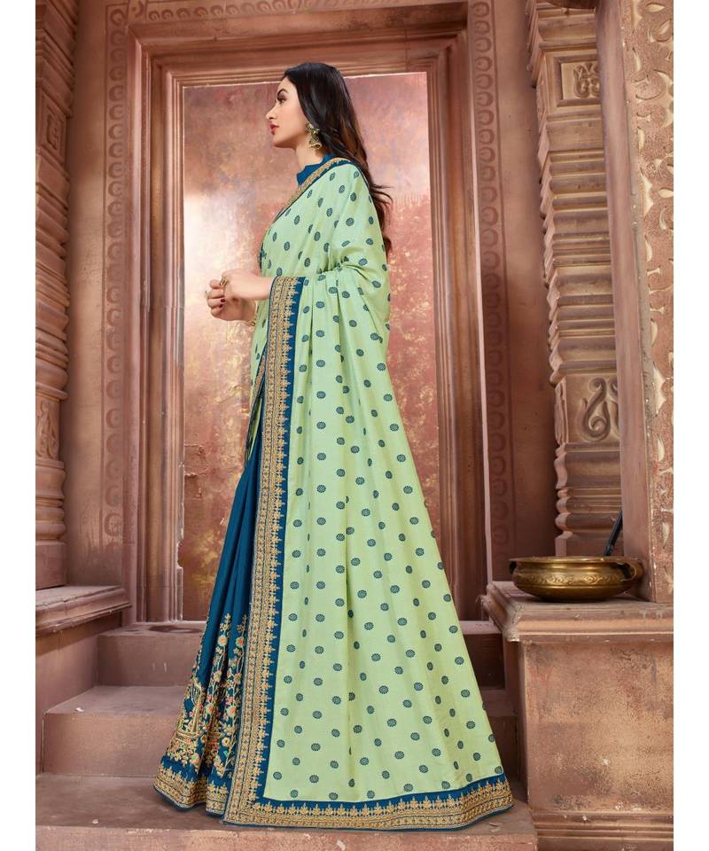 Green Embroidered Art Silk saree with blouse