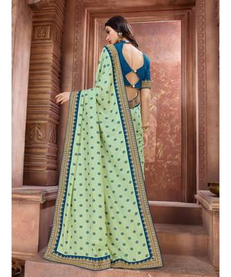 Green Embroidered Art Silk saree with blouse 3