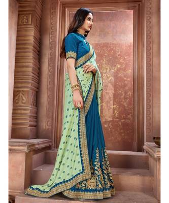 Green Embroidered Art Silk saree with blouse 4