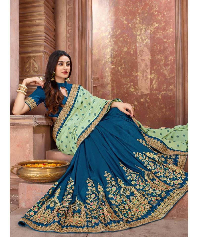 Green Embroidered Art Silk saree with blouse