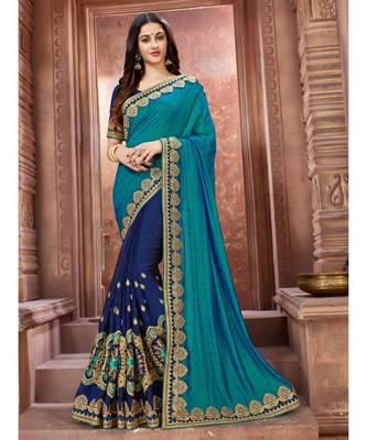 Blue Embroidered Art Silk saree with blouse 1
