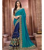 Blue Embroidered Art Silk saree with blouse