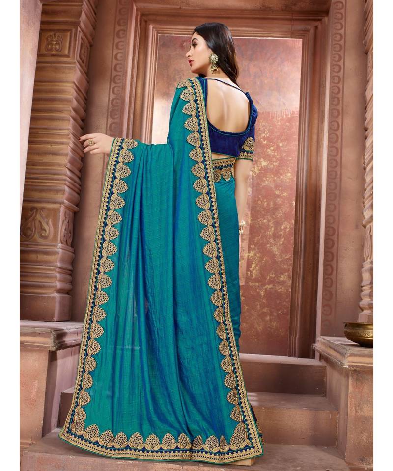Blue Embroidered Art Silk saree with blouse