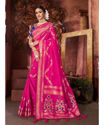 Pink Woven banarasi saree with blouse 1