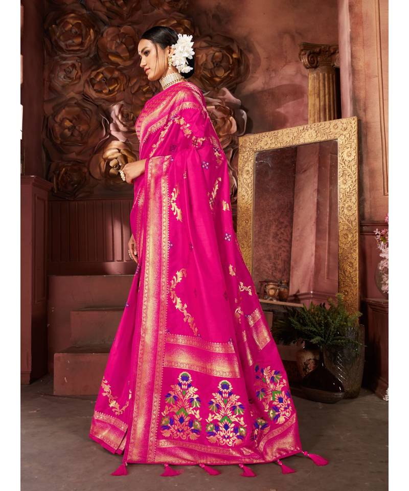 Pink Woven banarasi saree with blouse