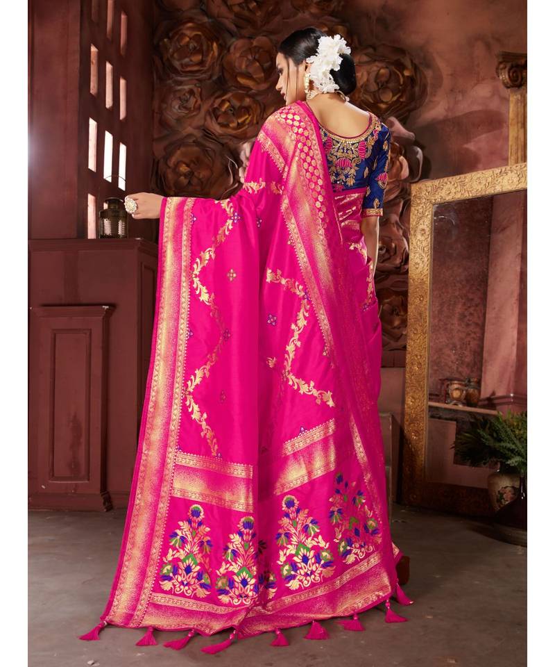 Pink Woven banarasi saree with blouse