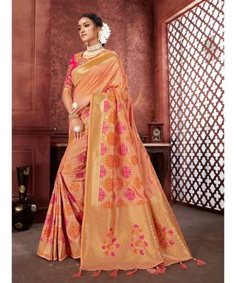 Peach Woven banarasi saree with blouse 1