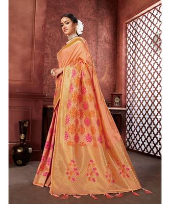 Peach Woven banarasi saree with blouse 2