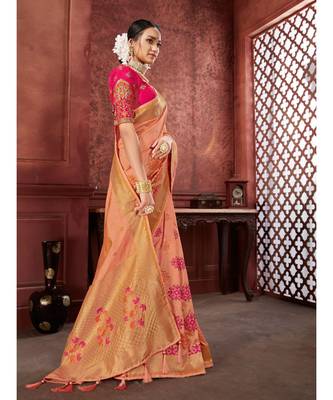 Peach Woven banarasi saree with blouse 3