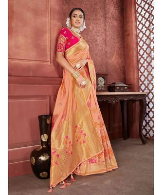 Peach Woven banarasi saree with blouse 4