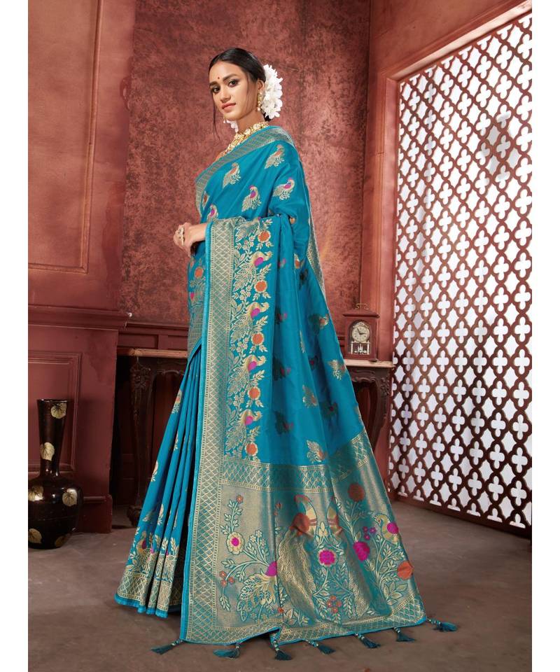 green Woven banarasi saree with blouse