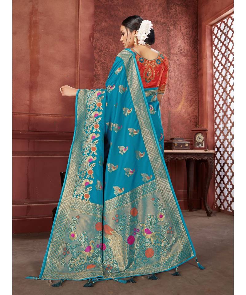 green Woven banarasi saree with blouse