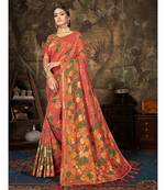 Orange Woven Cotton saree with blouse