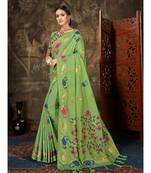 Green Woven Cotton saree with blouse