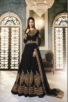 Black Embroderi With Stone Work Anarkali Semi Suit 1