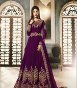 Pakistani Purple Embroderi With Stone Work Anarkali Semi Suit