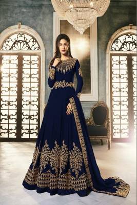 Nevy Blue  Embroderi With Stone Work Anarkali Semi Suit 1