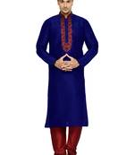 Blue Embroidered Dupion Silk Kurta Pajama