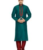 Green Embroidered Dupion Silk Kurta Pajama