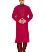 Red Embroidered Dupion Silk Kurta Pajama
