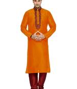 Orange Embroidered Dupion Silk Kurta Pajama