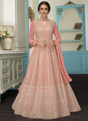 Peach Embroidered Faux Georgette Salwar 1