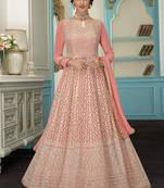 Peach Embroidered Faux Georgette Salwar
