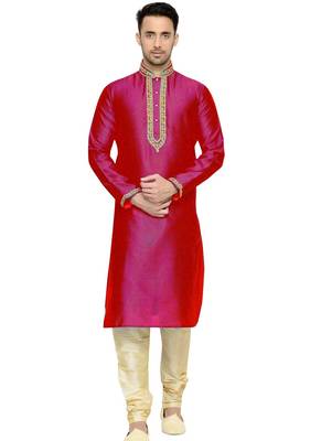 Pink Embroidered Dupion Silk Kurta Pajama 1