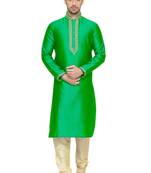 Green Embroidered Dupion Silk Kurta Pajama