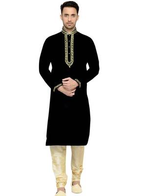 Black Embroidered Dupion Silk Kurta Pajama 1