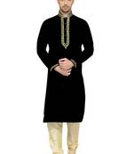Black Embroidered Dupion Silk Kurta Pajama