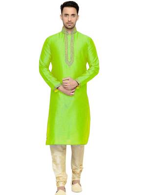Green Embroidered Dupion Silk Kurta Pajama 1