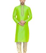 Green Embroidered Dupion Silk Kurta Pajama